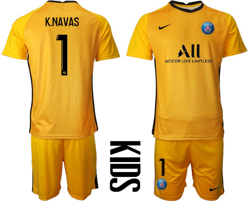 Youth 2020-2021 club Paris St German yellow goalkeeper #1 Soccer Jerseys